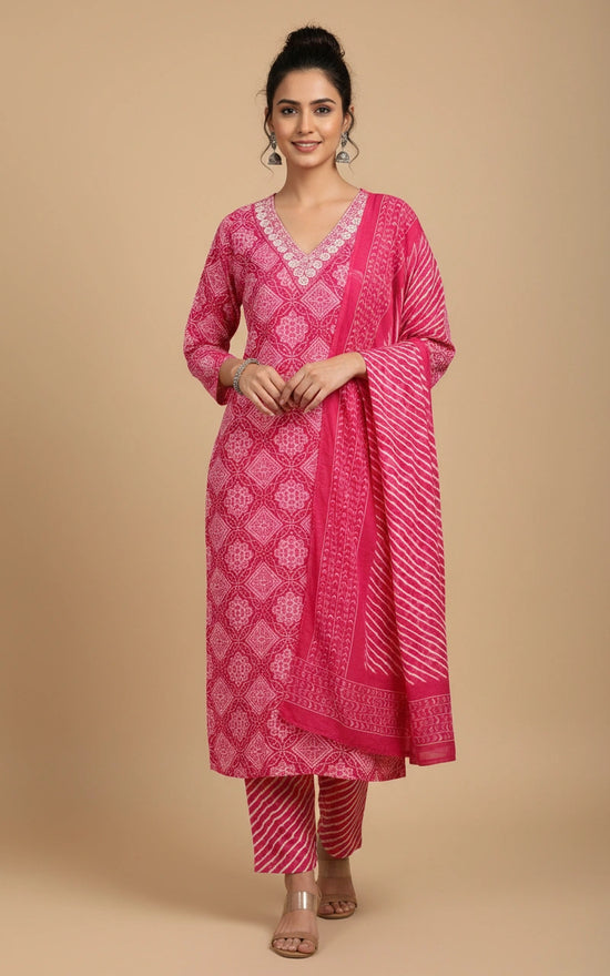 Rani Cotton Salwar Suit with Contrast Printed Dupatta for Women