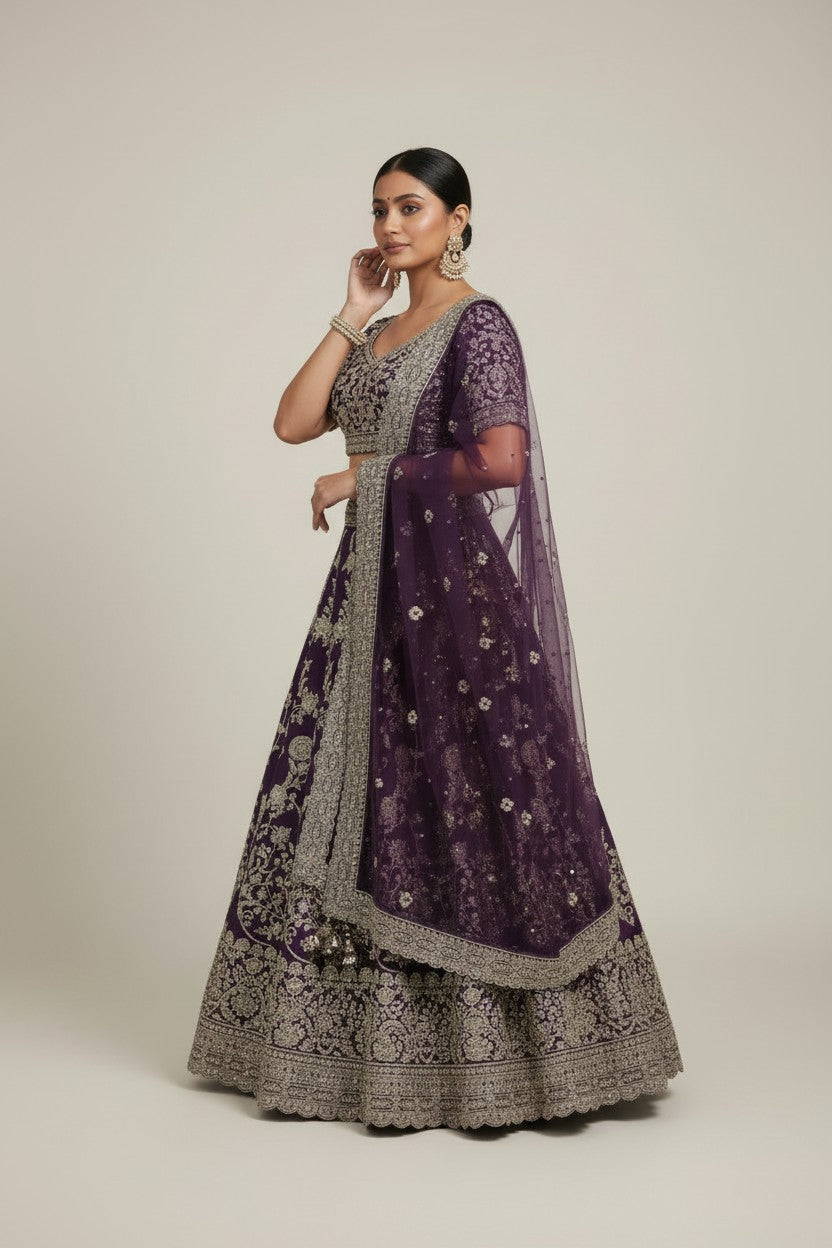Couture Bridal Raw Silk Lehenga Choli Set - View 2 | Rangoli