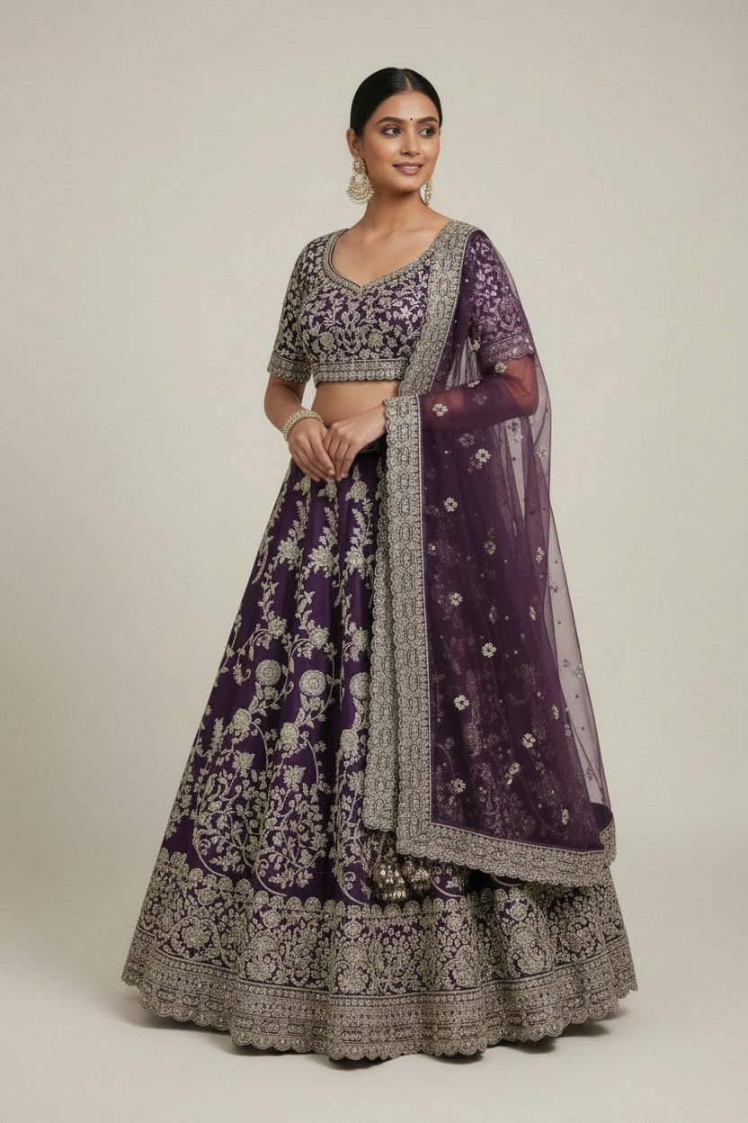 Couture Bridal Raw Silk Lehenga Choli Set - View 3 | Rangoli