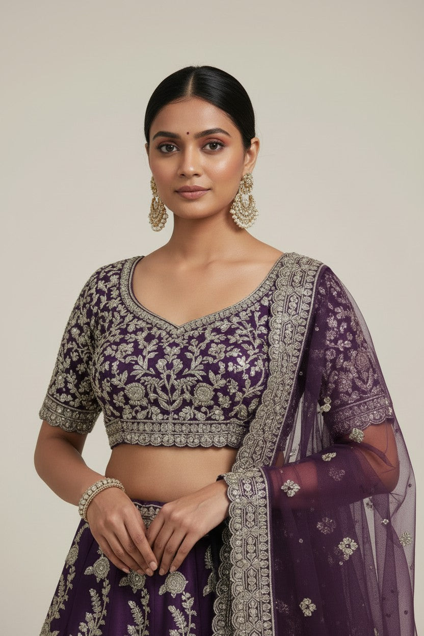 Couture Bridal Raw Silk Lehenga Choli Set - View 4 | Rangoli
