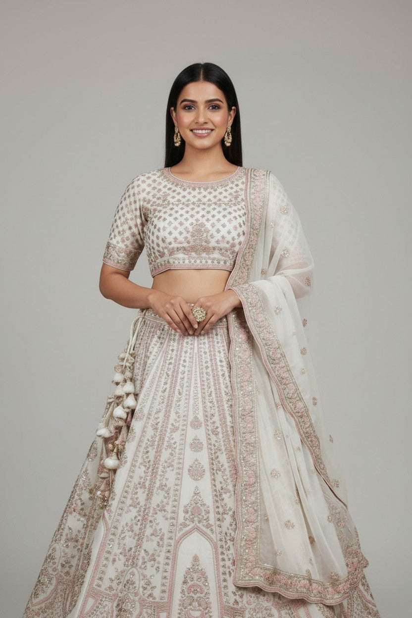 Couture Bridal Raw Silk Lehenga Choli Set - View 4 | Rangoli
