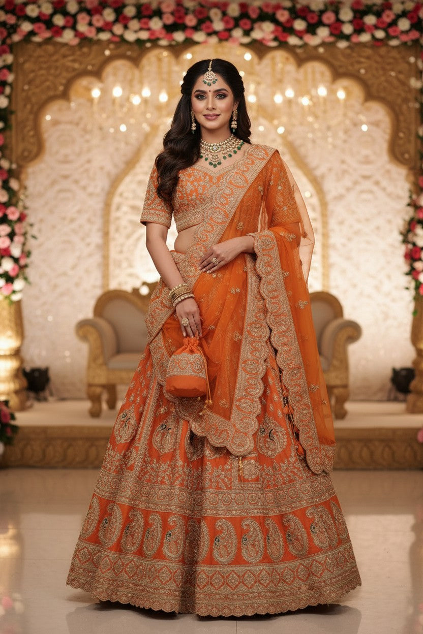 Couture Bridal Raw Silk Lehenga Choli Set | Rangoli