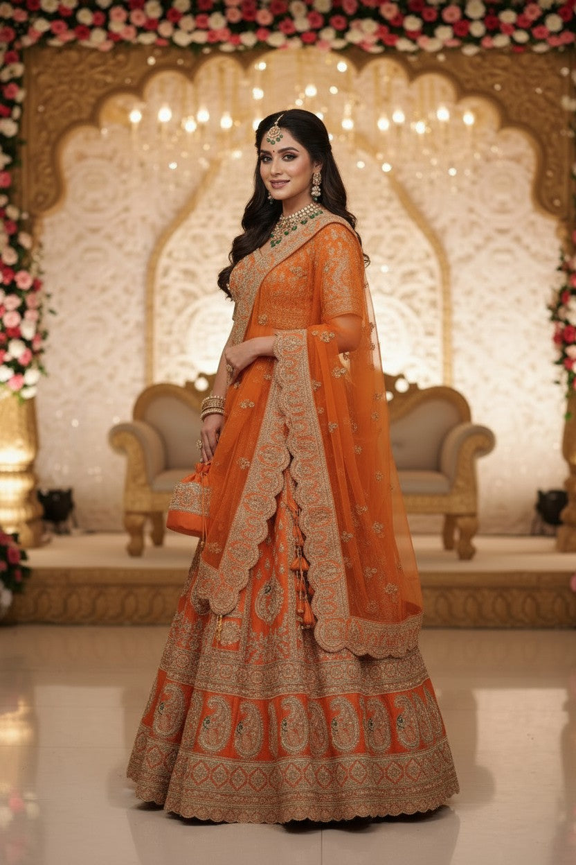 Couture Bridal Raw Silk Lehenga Choli Set - View 2 | Rangoli