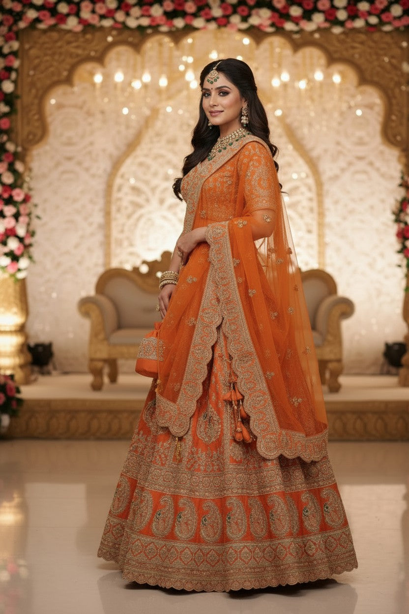 Couture Bridal Raw Silk Lehenga Choli Set - View 3 | Rangoli