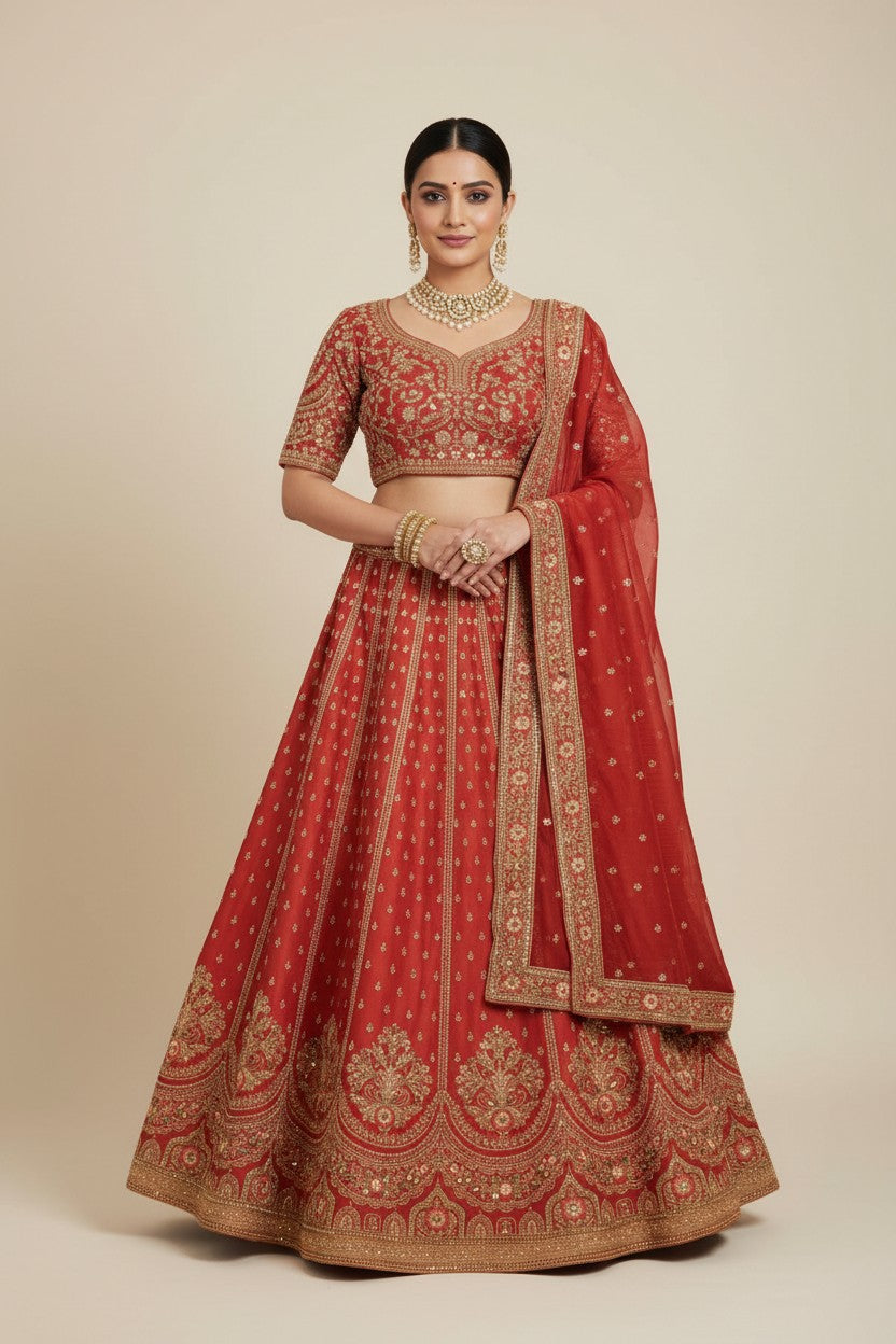 Bridal Raw Silk Lehenga Choli Set | Rangoli