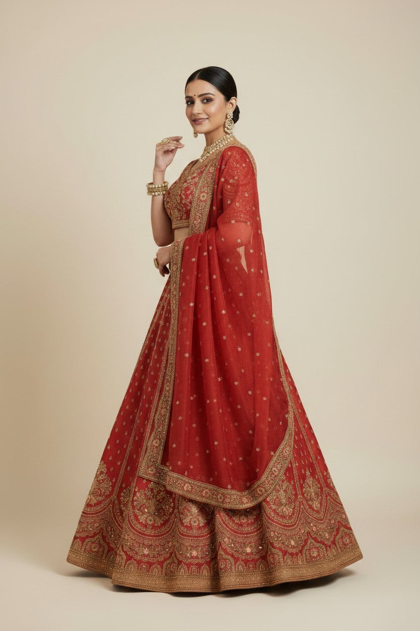 Bridal Raw Silk Lehenga Choli Set - View 2 | Rangoli