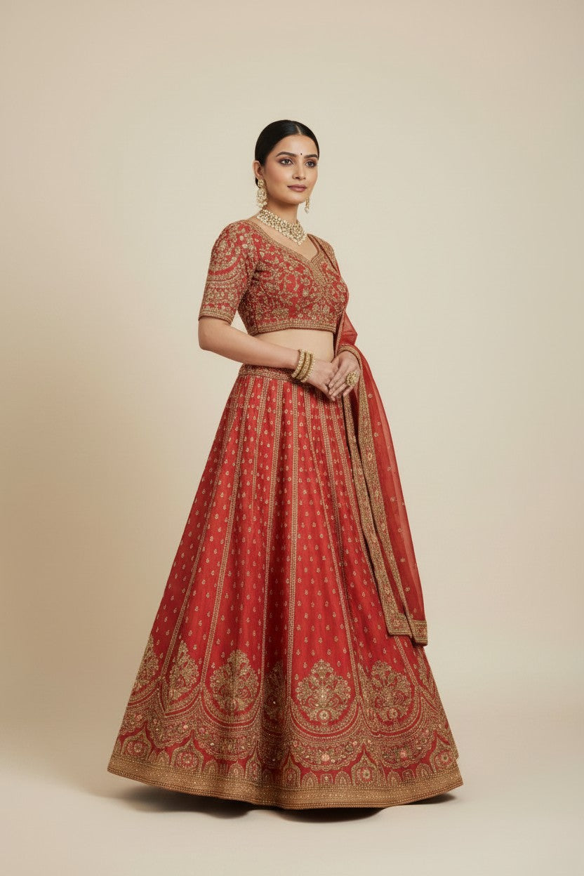 Bridal Raw Silk Lehenga Choli Set - View 3 | Rangoli