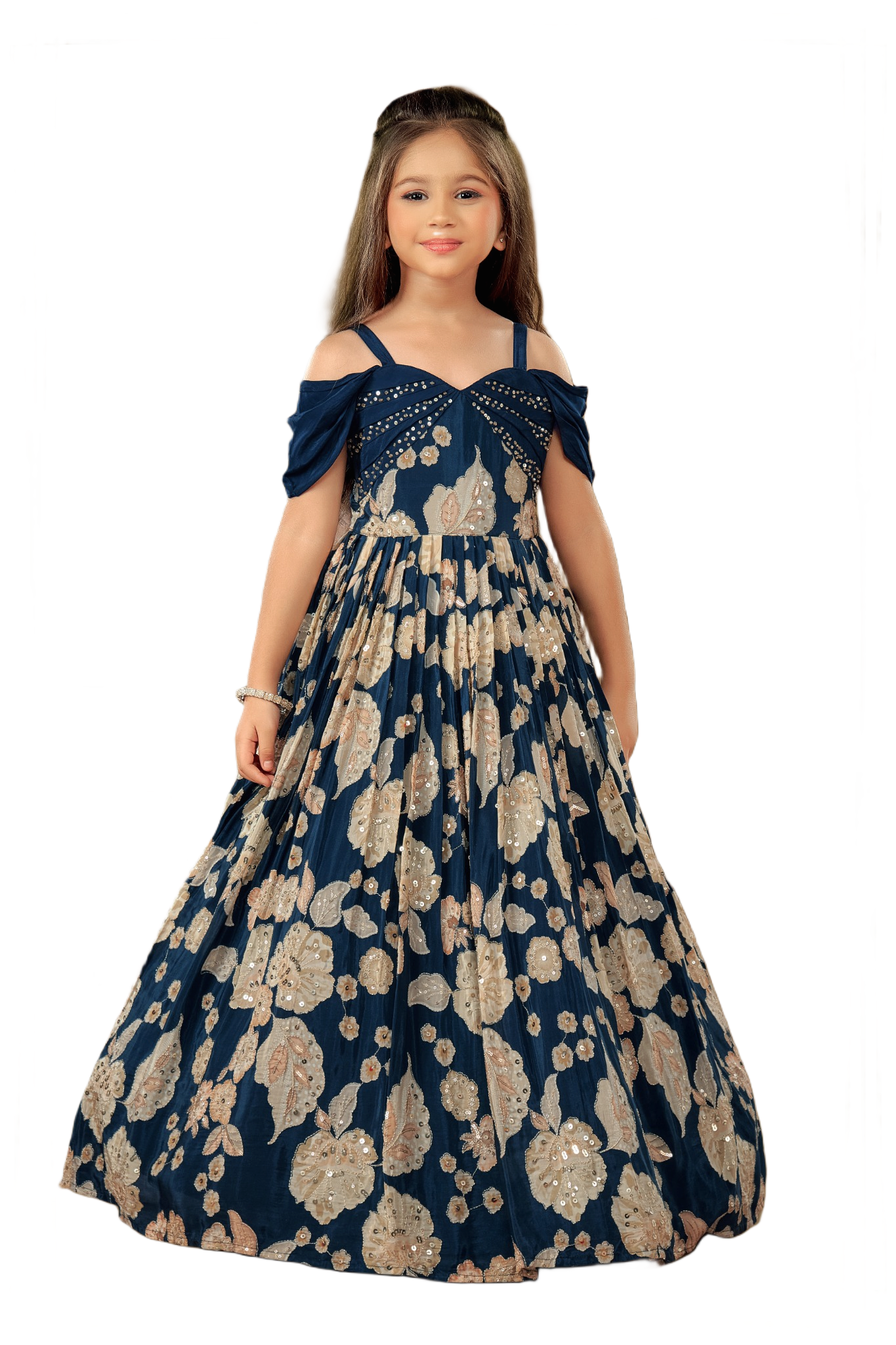 Kids Gown - Blue | Silk Katan | Rangoli Kids