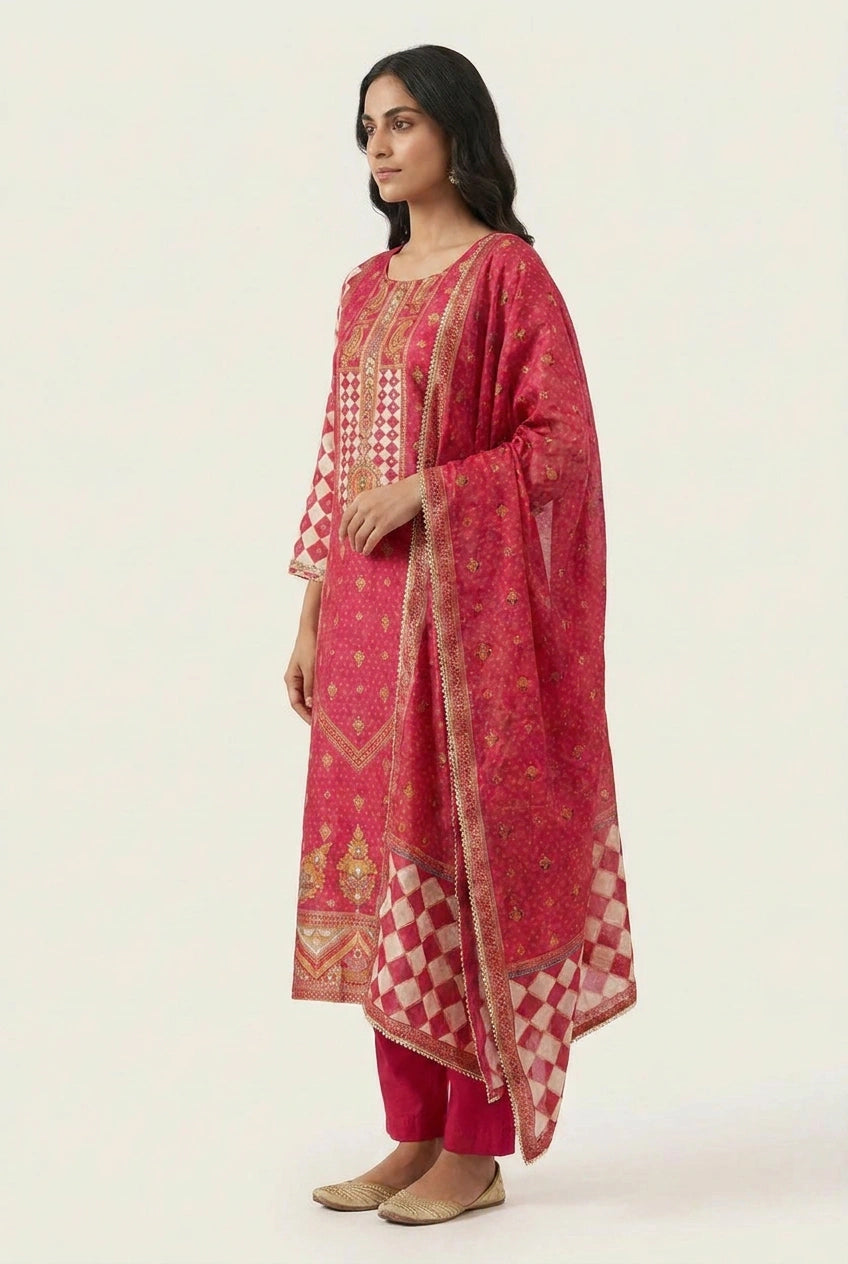 Cotton Straight Suit with Floral Print for Summer Wear