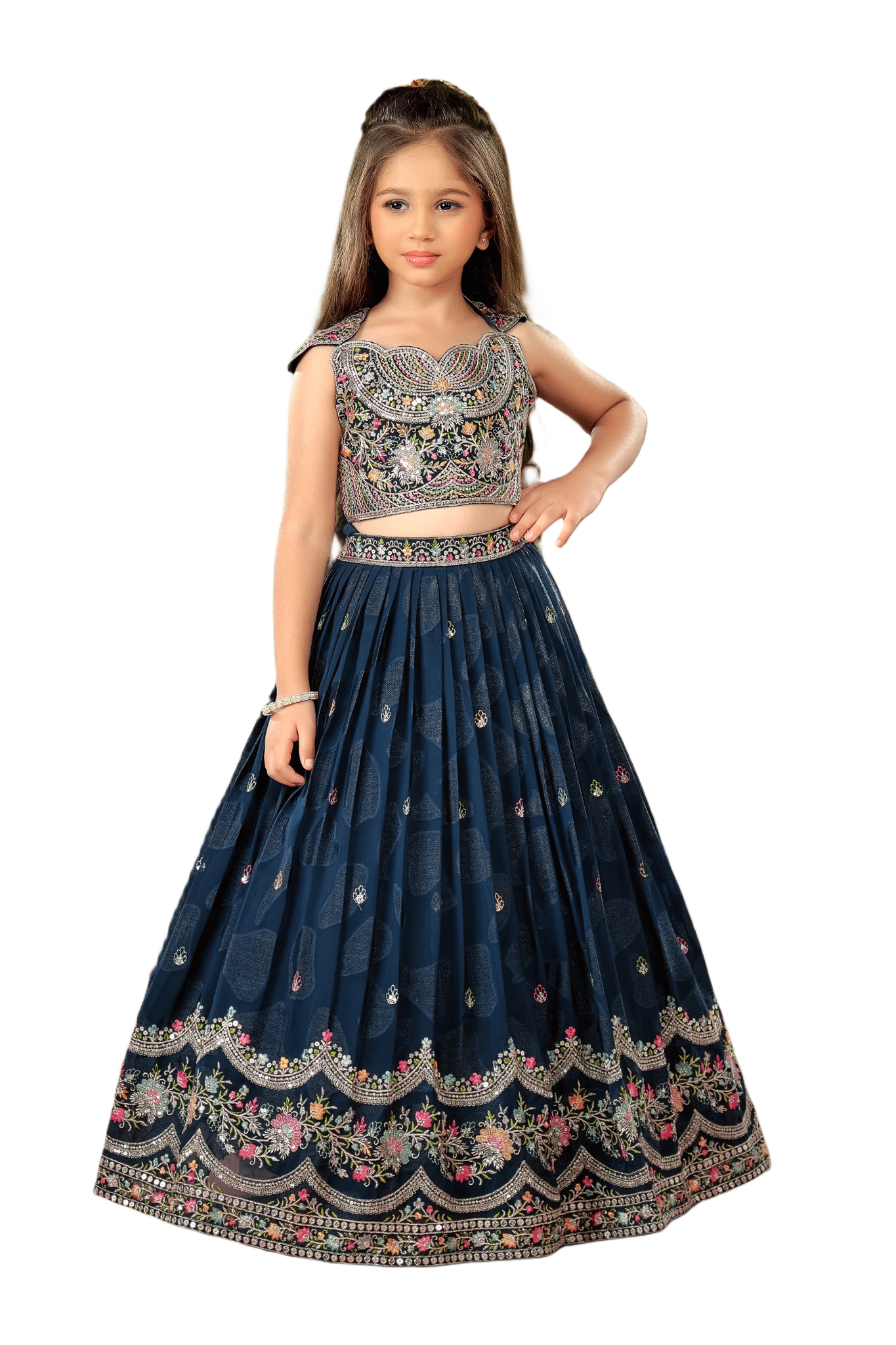 Kids Lehenga - Blue | Chinon | Rangoli Kids