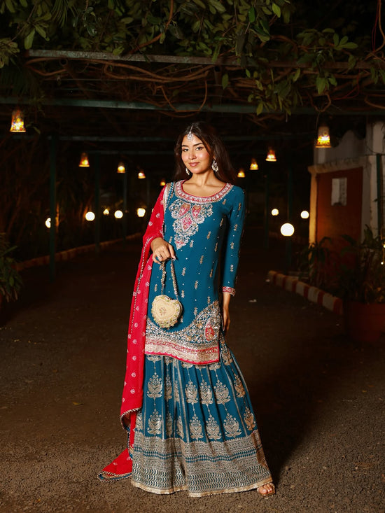 Peacock Blue Georgette Sharara Suit