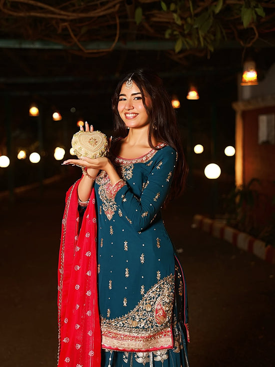 Peacock Blue Georgette Sharara Suit