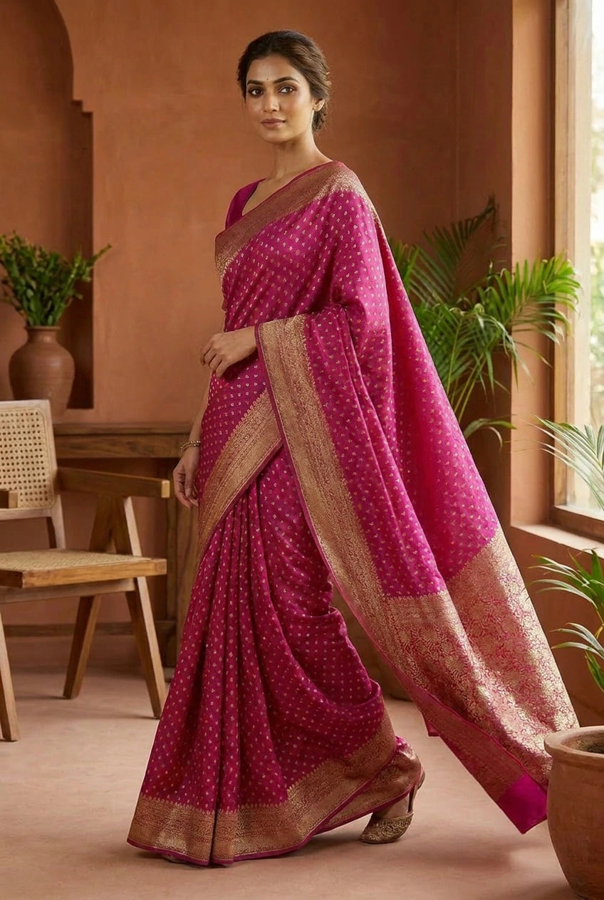 Crepe Khaddi Banarasi Saree with Zari Buti for Family Function