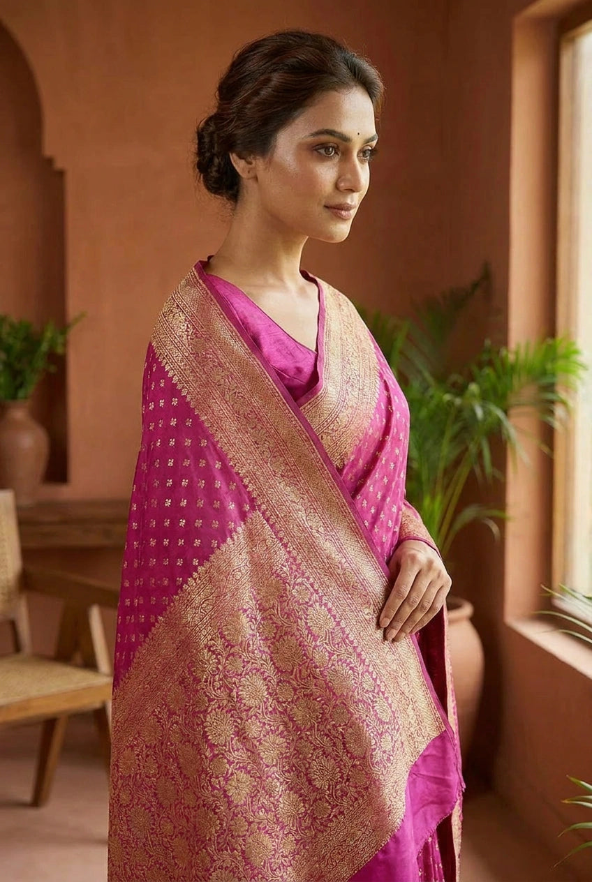 Crepe Khaddi Banarasi Saree with Zari Buti for Family Function