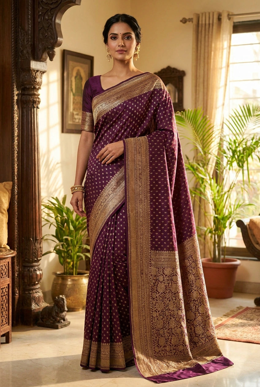 Crepe Khaddi Banarasi Saree with Zari Buti for Family Function