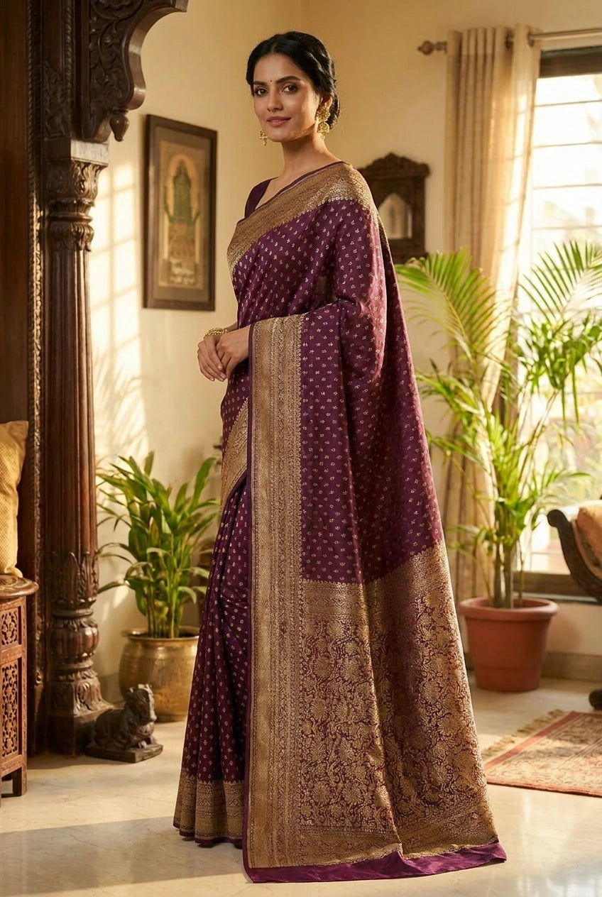 Crepe Khaddi Banarasi Saree with Zari Buti for Family Function