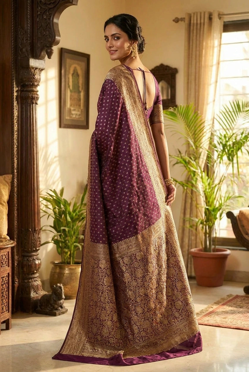 Crepe Khaddi Banarasi Saree with Zari Buti for Family Function