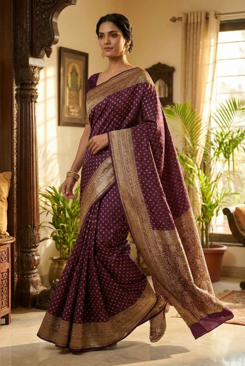 Crepe Khaddi Banarasi Saree with Zari Buti for Family Function