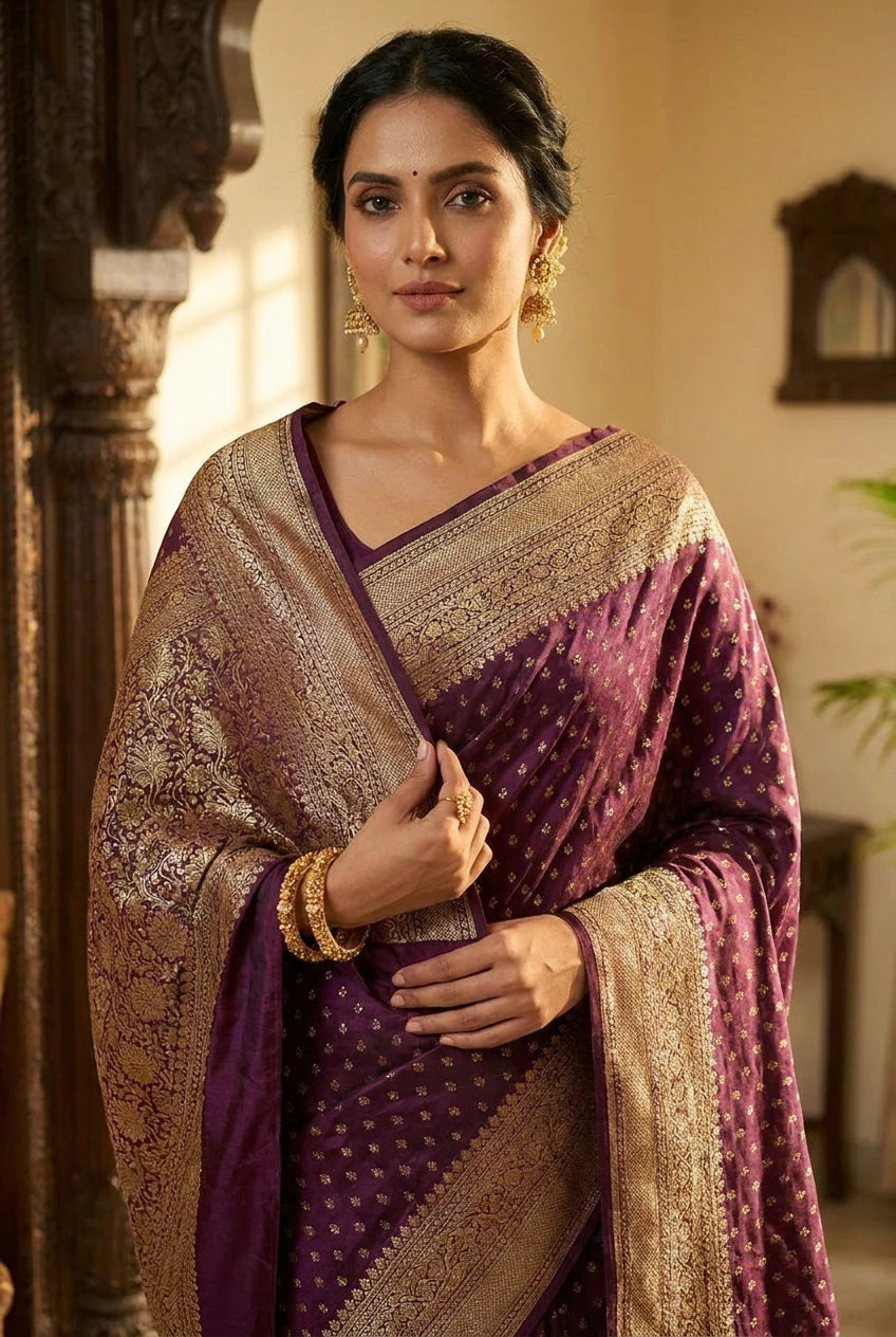 Crepe Khaddi Banarasi Saree with Zari Buti for Family Function