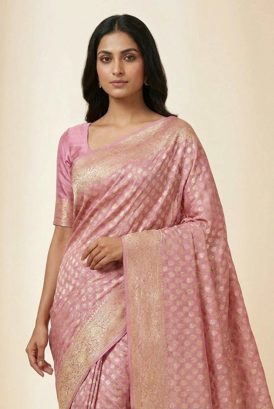 Grey Khaddi Georgette Banarasi Saree with Khaddi Buti - Rangoli India