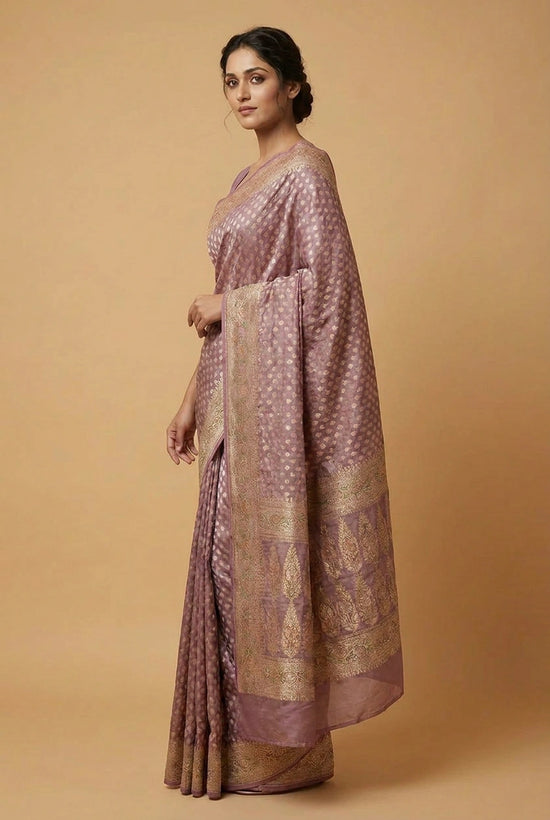 Green Khaddi Georgette Banarasi Saree with Soft Khaddi - Rangoli India