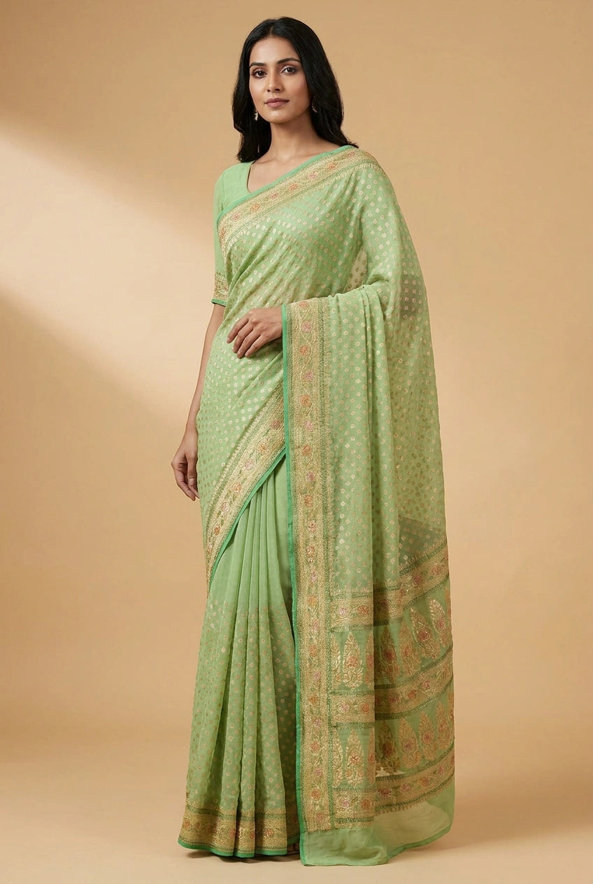 Khaddi Georgette Banarasi Saree with Soft Khaddi for Sangeet Night