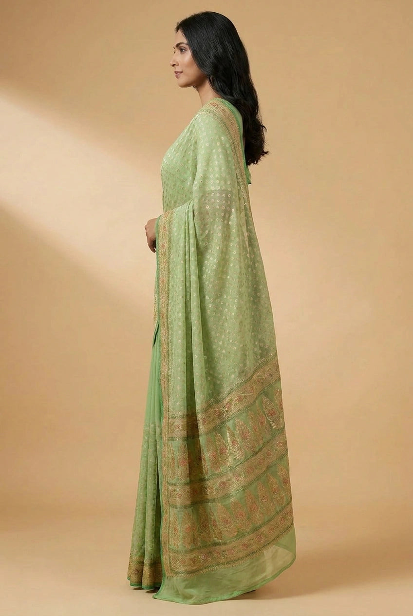 Khaddi Georgette Banarasi Saree with Soft Khaddi for Sangeet Night
