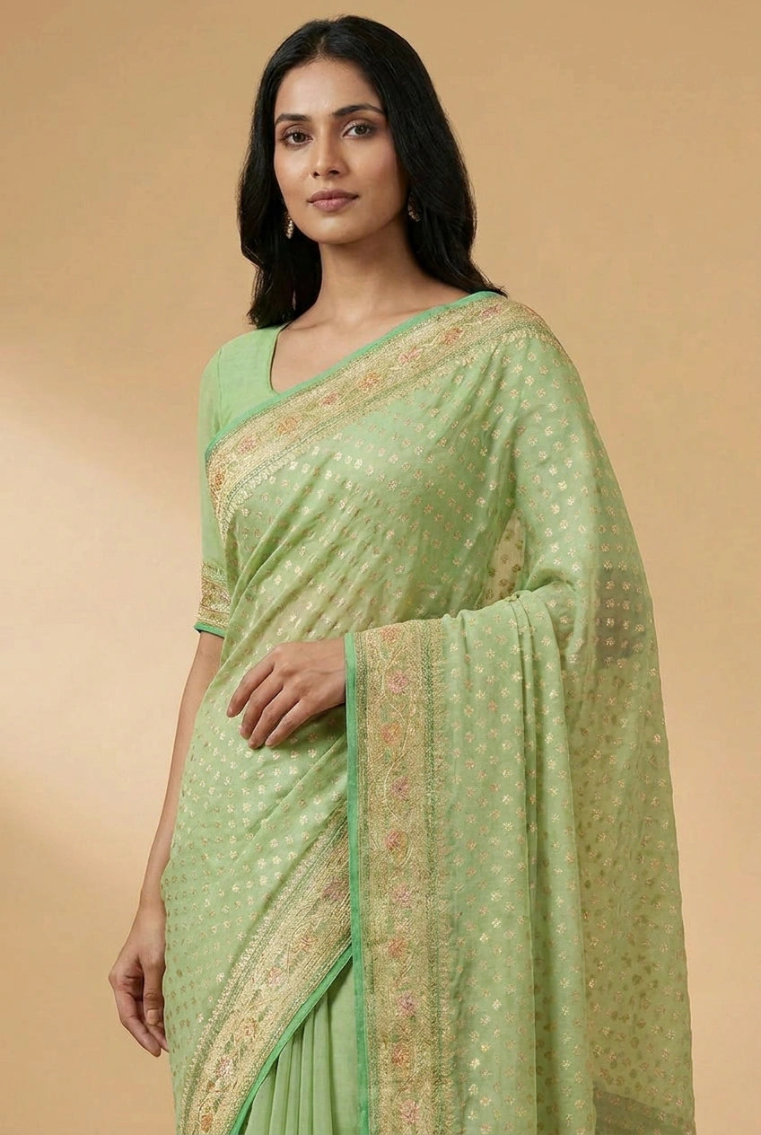 Khaddi Georgette Banarasi Saree with Soft Khaddi for Sangeet Night