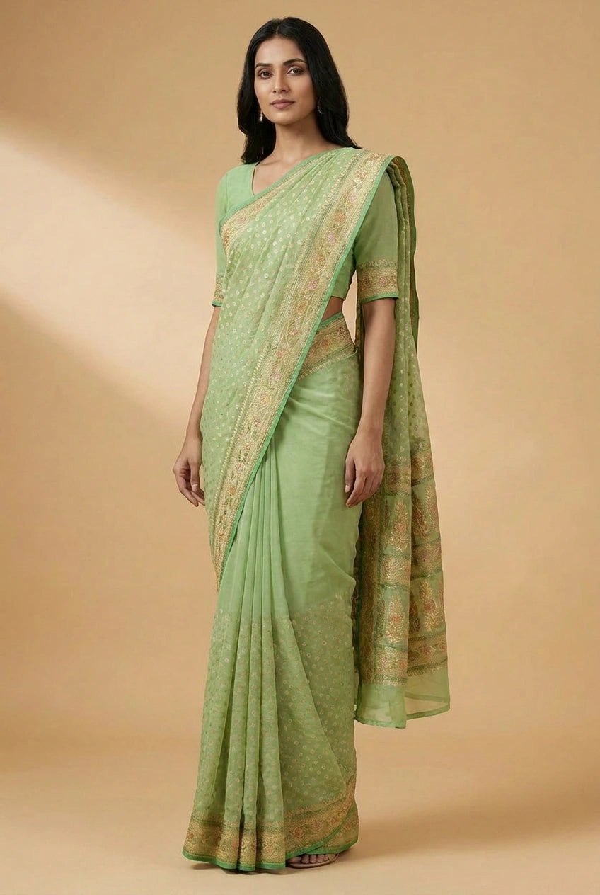 Khaddi Georgette Banarasi Saree with Soft Khaddi for Sangeet Night