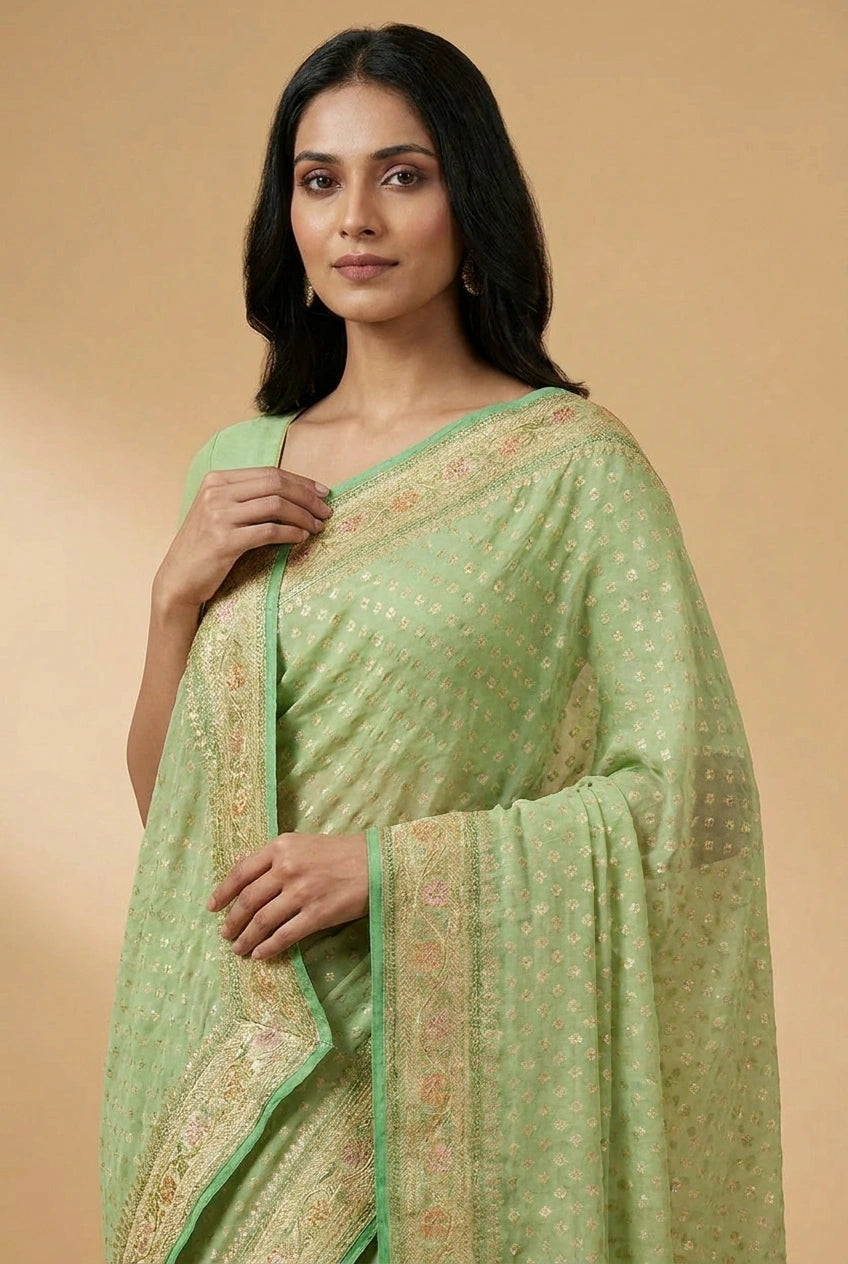 Khaddi Georgette Banarasi Saree with Soft Khaddi for Sangeet Night