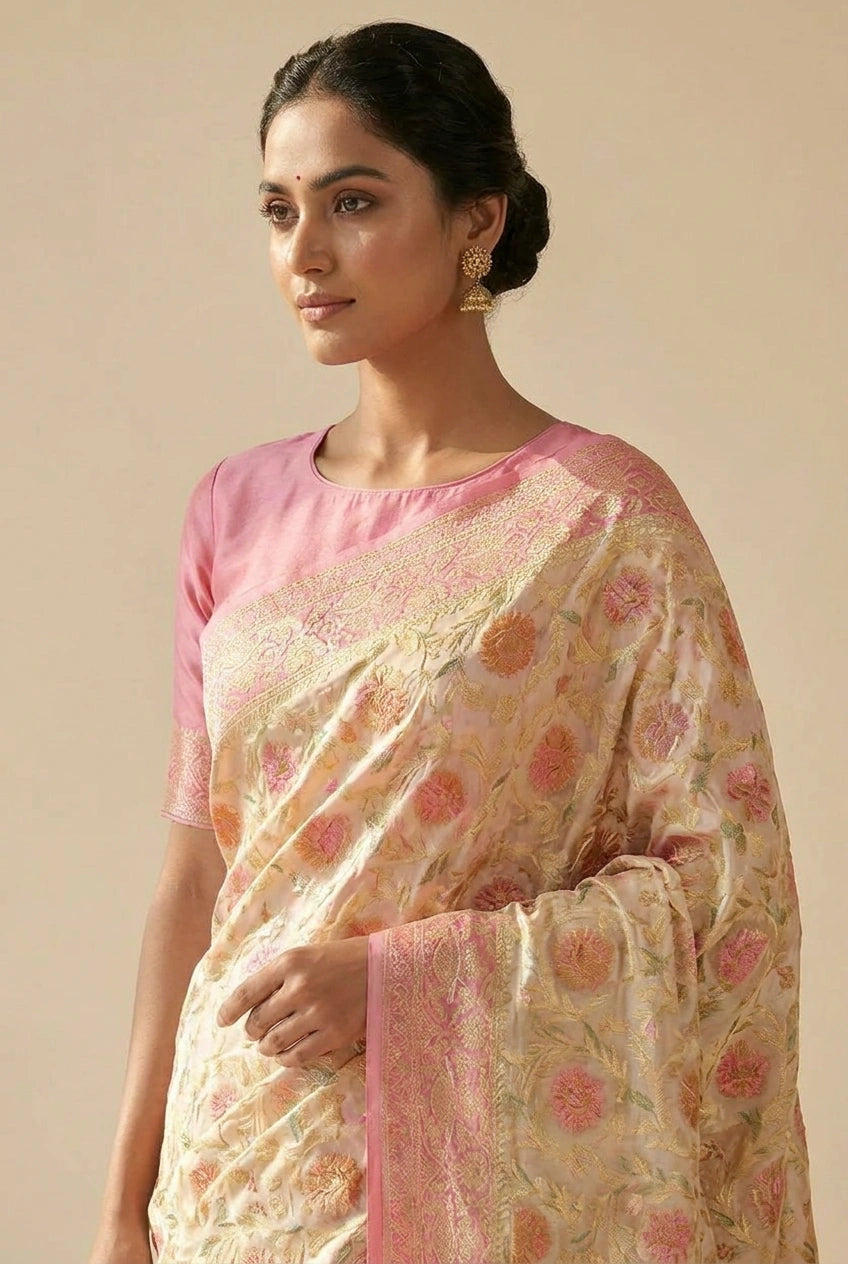 Khaddi Georgette Banarasi Saree with Khaddi Jaal for Wedding Reception