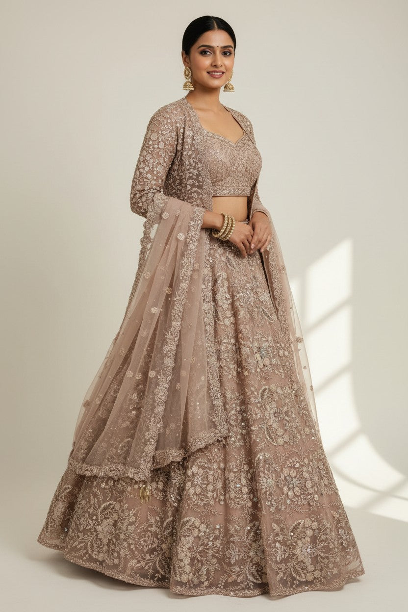 Premium Embroidered Net Lehenga Choli Set - Pink | Rangoli