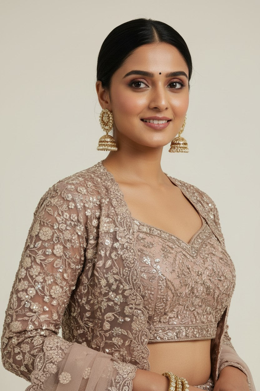 Premium Embroidered Net Lehenga Choli Set - Off White | Rangoli