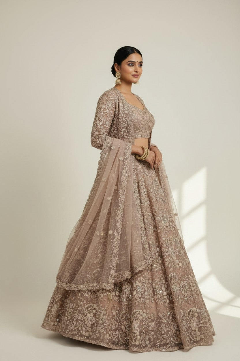 Premium Embroidered Net Lehenga Choli Set - View 4 | Rangoli