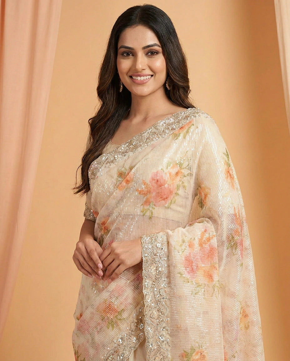 Georgette Embroidered Saree - Rangoli India