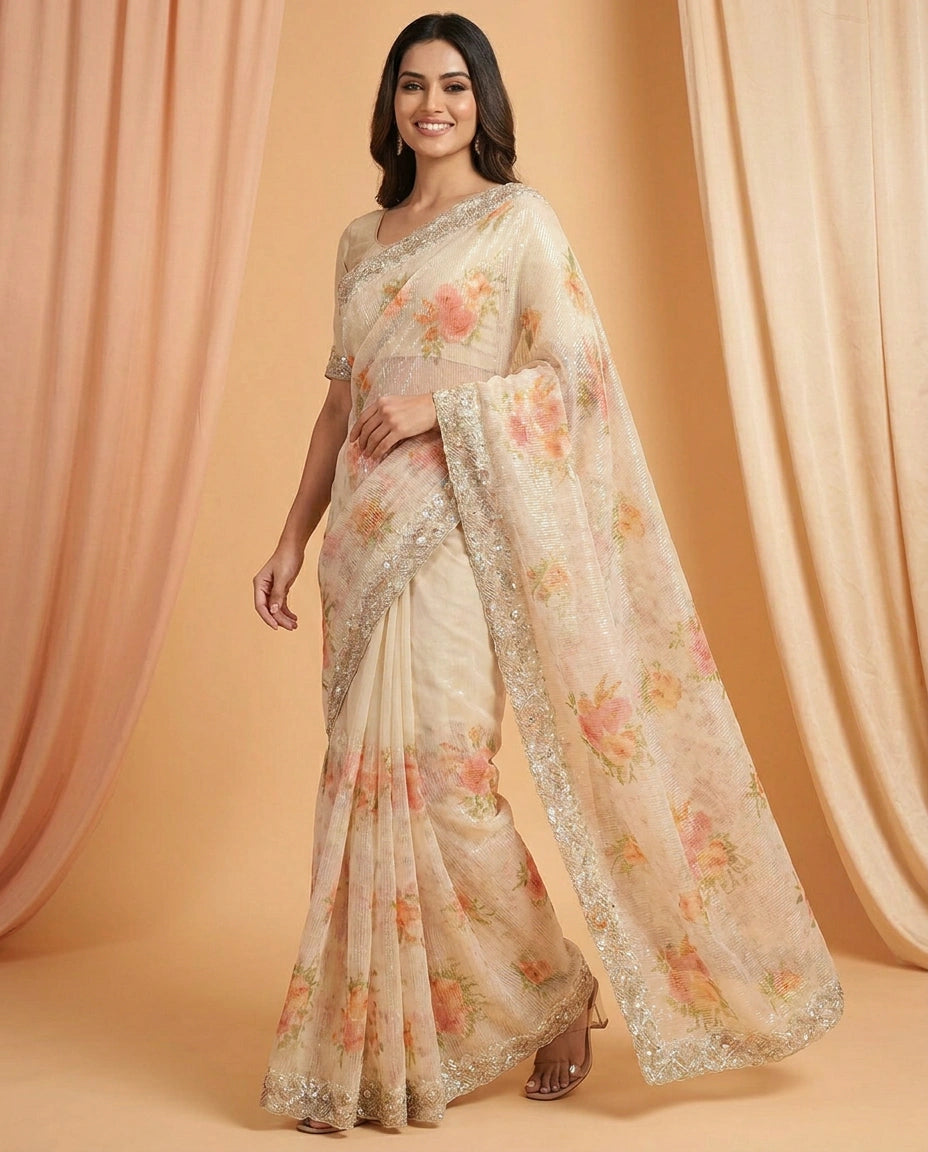 Georgette Embroidered Saree - Rangoli India