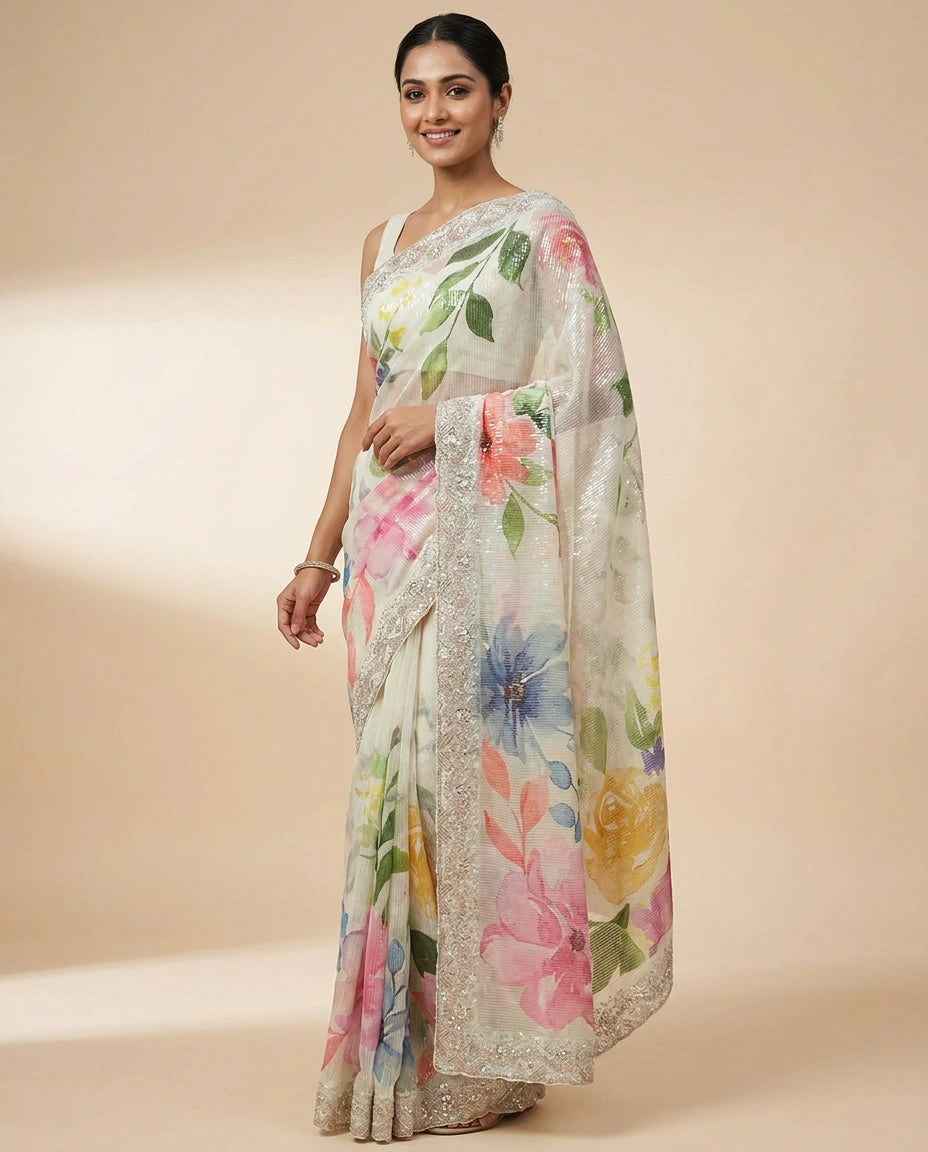 Georgette Embroidered Saree - Rangoli India