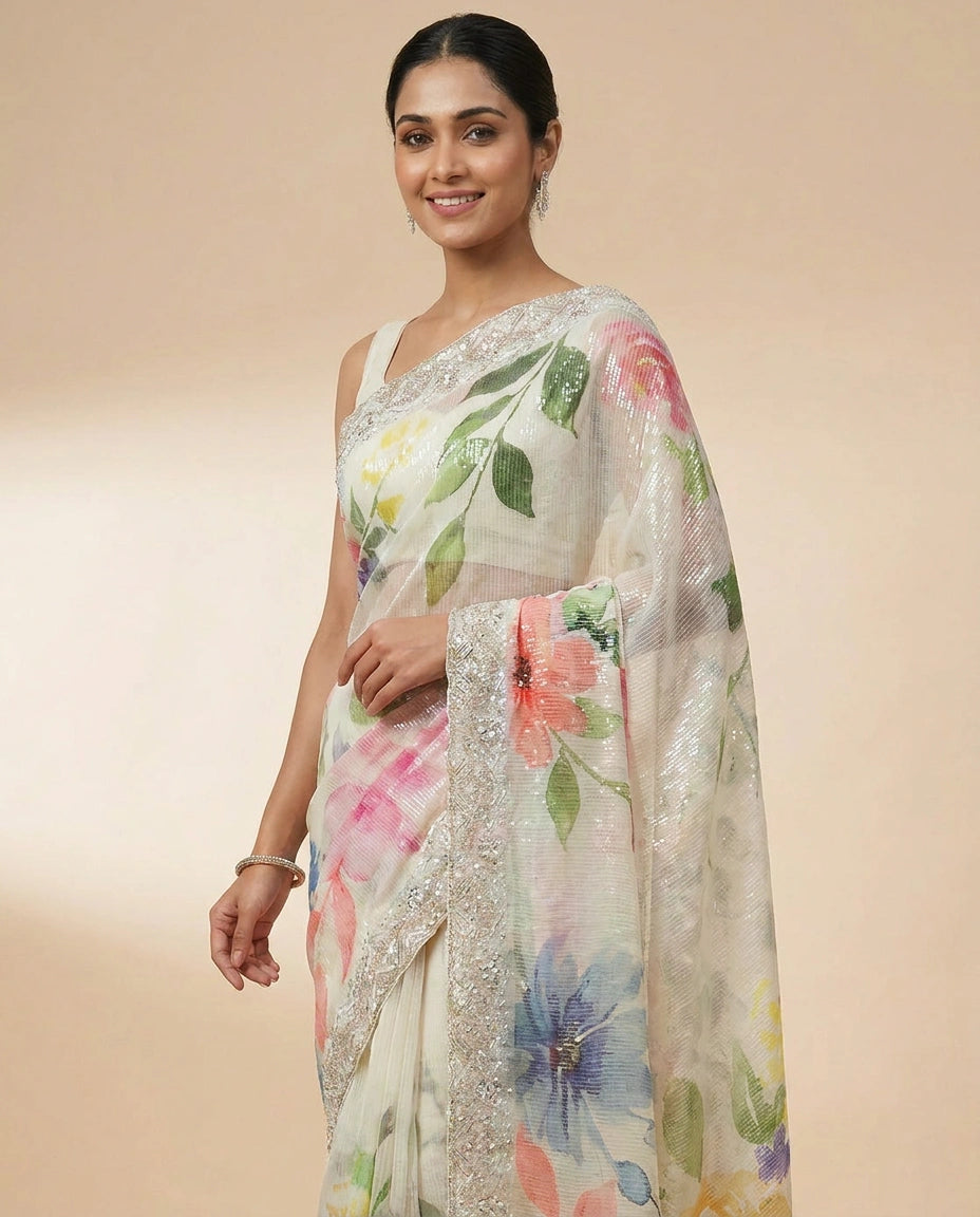 Georgette Embroidered Saree - Rangoli India