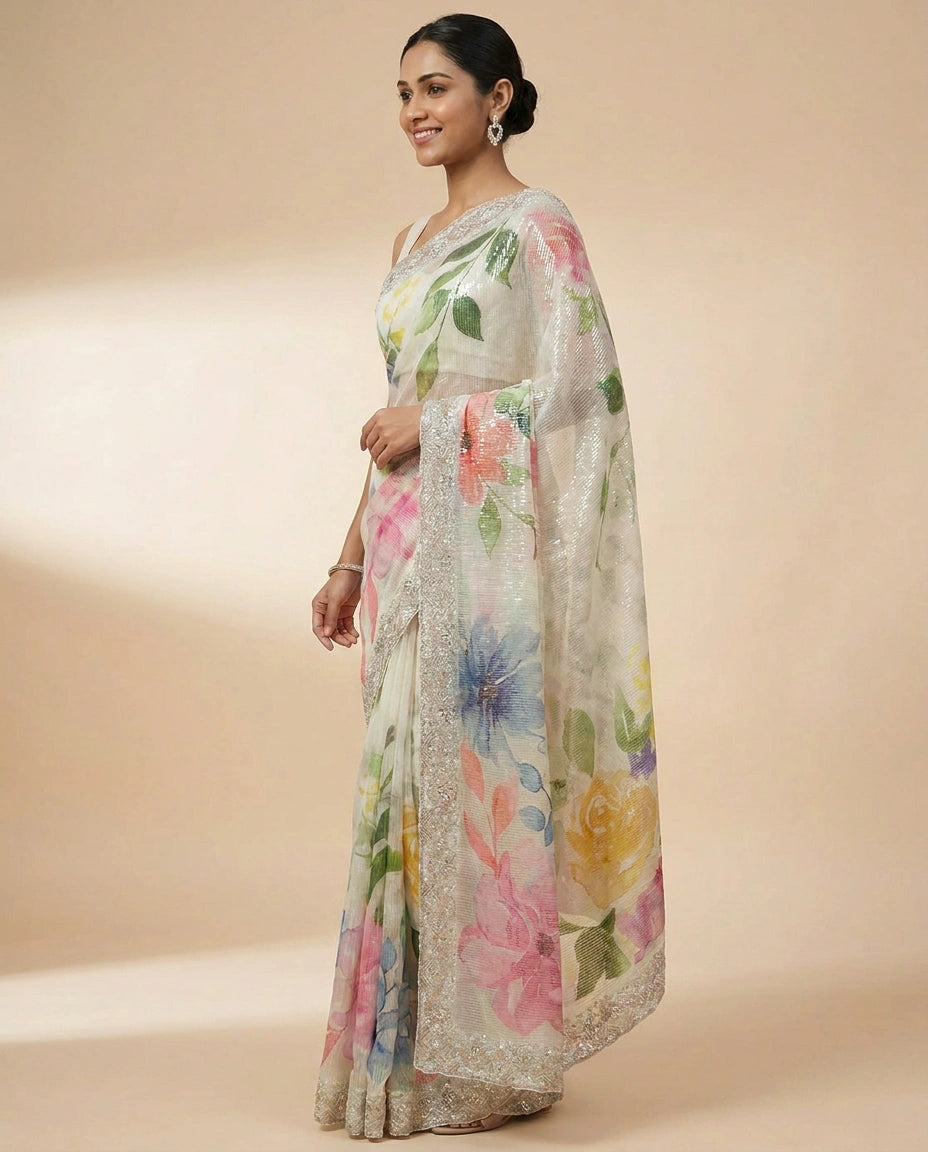 Georgette Embroidered Saree - Rangoli India