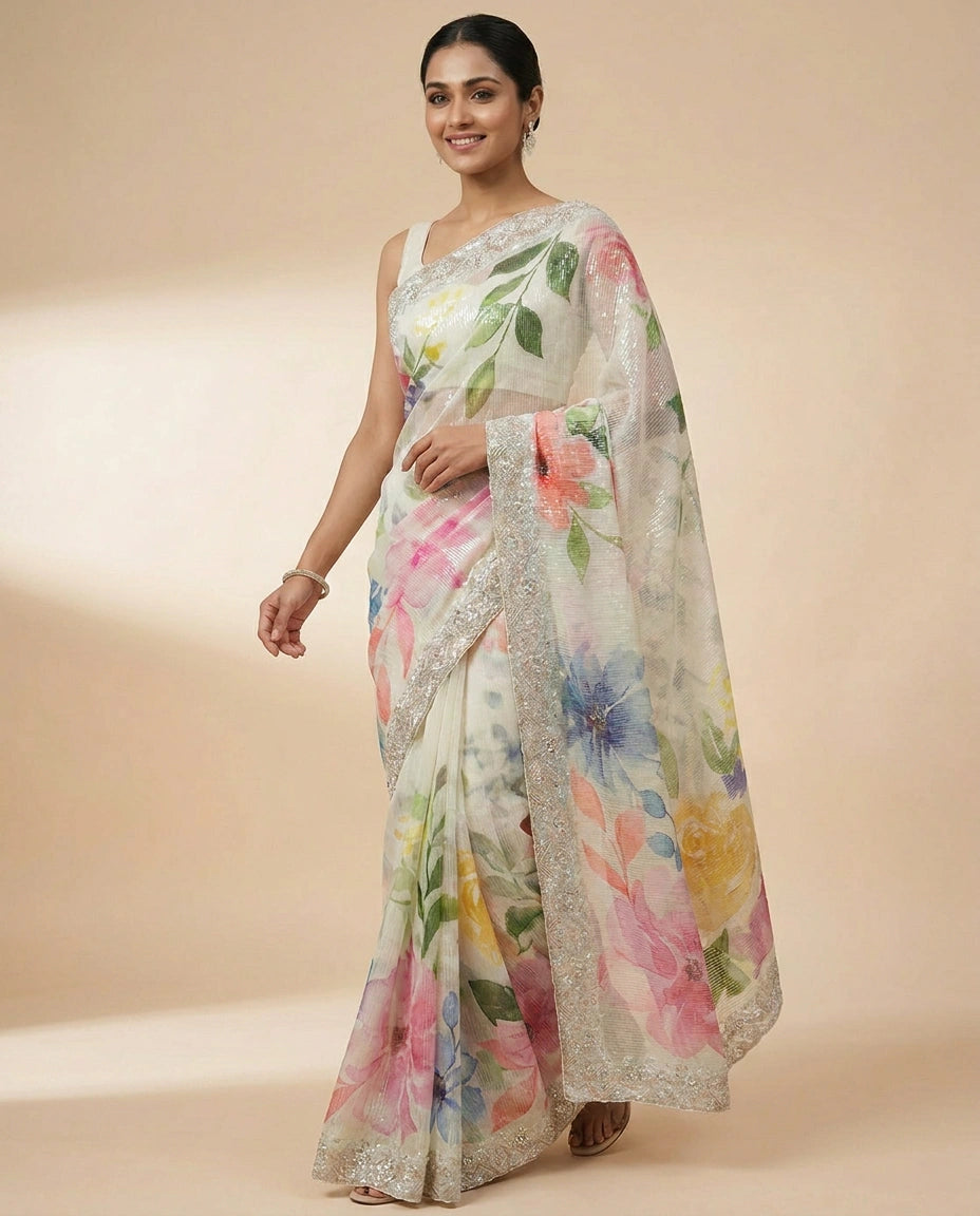 Georgette Embroidered Saree - Rangoli India