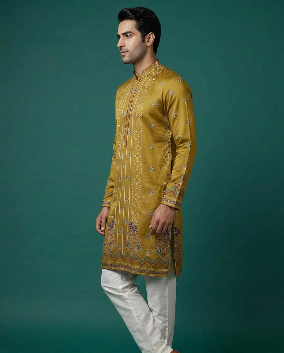 Men's Embroidered Mashru Silk Kurta Pajama Set — photo 3 of 8