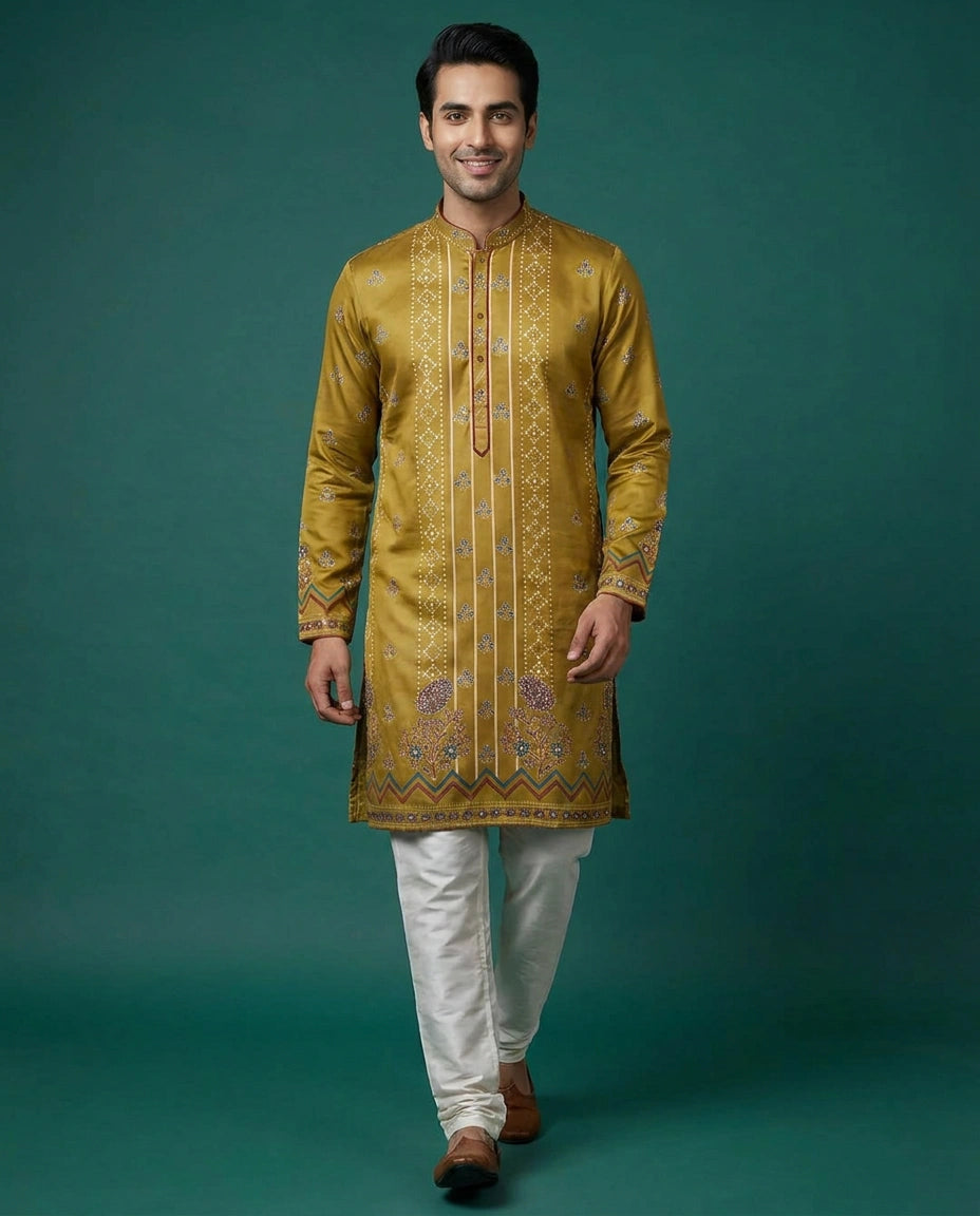 Men's Embroidered Mashru Silk Kurta Pajama Set — photo 4 of 8