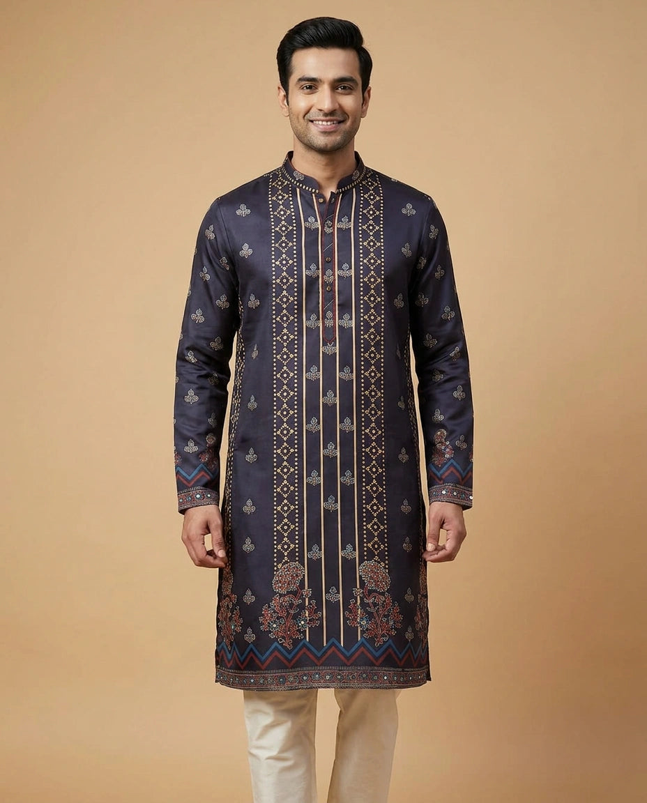 Men's Embroidered Mashru Silk Kurta Pajama Set — photo 5 of 8