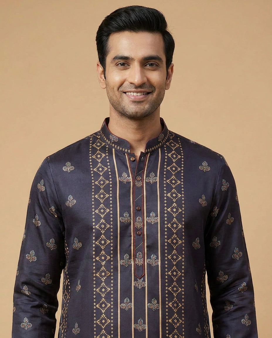 Men's Embroidered Mashru Silk Kurta Pajama Set — photo 6 of 8