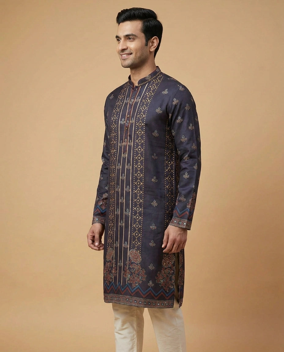 Men's Embroidered Mashru Silk Kurta Pajama Set — photo 7 of 8