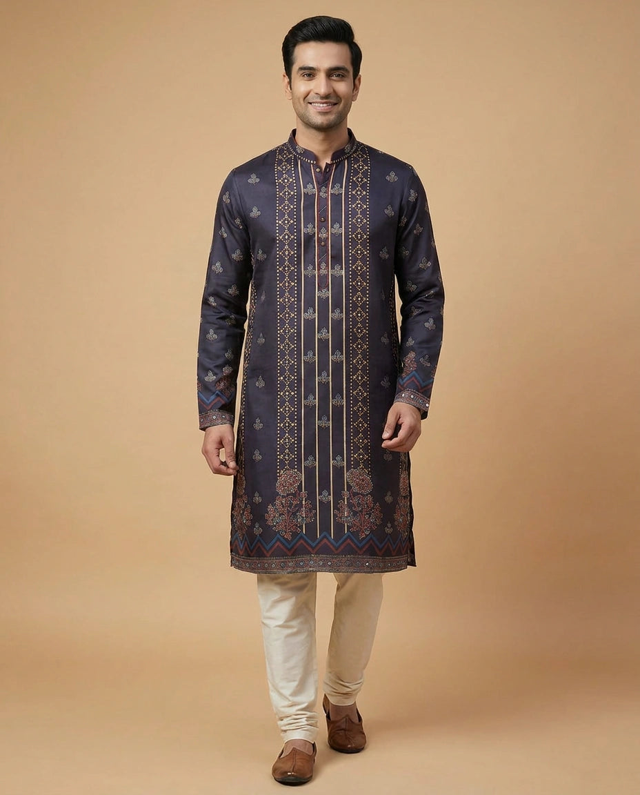 Men's Embroidered Mashru Silk Kurta Pajama Set — photo 8 of 8