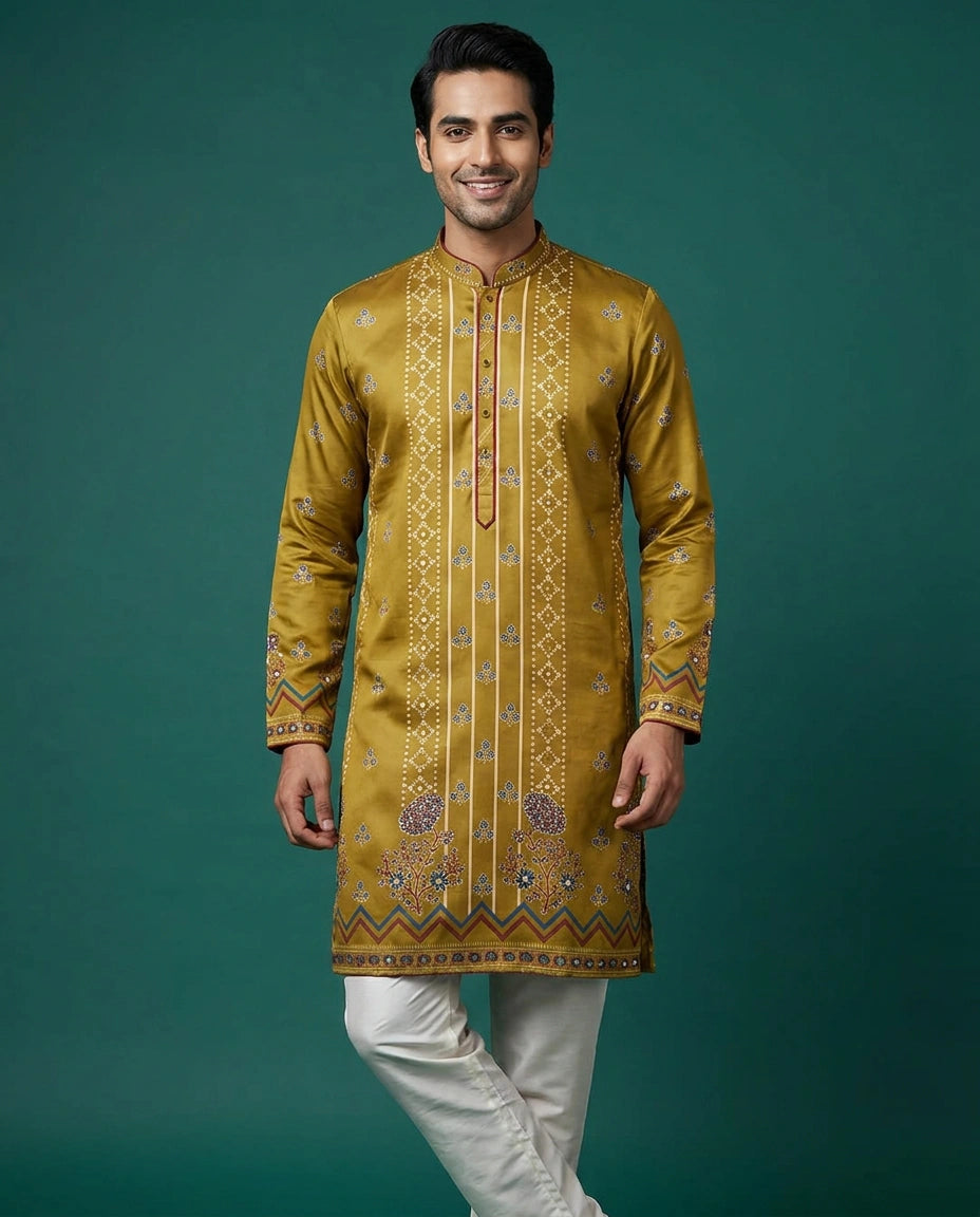 Men's Embroidered Mashru Silk Kurta Pajama Set — photo 2 of 8