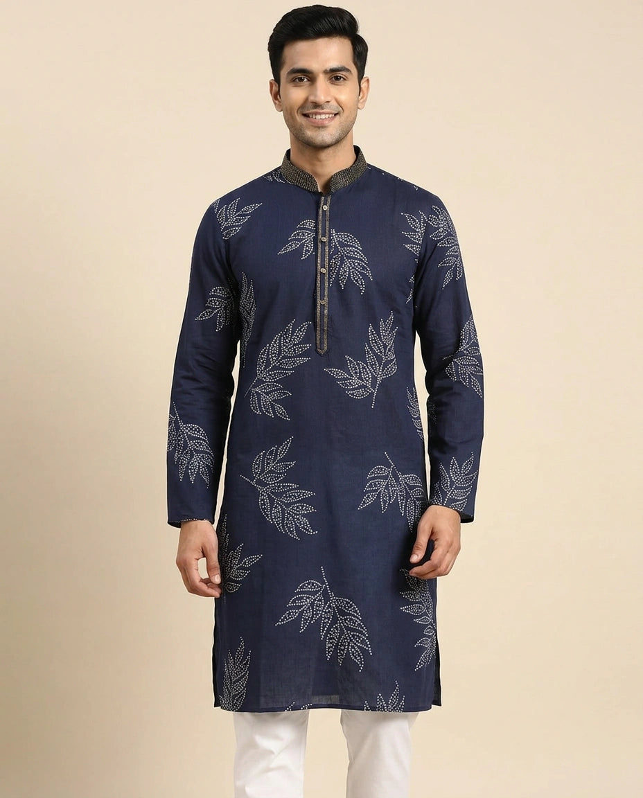 Navy Blue Kurta Pajama Set - Rangoli India
