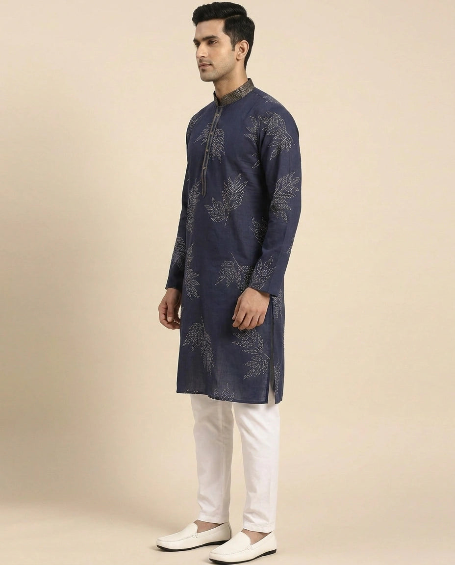 Navy Blue Kurta Pajama Set - Rangoli India