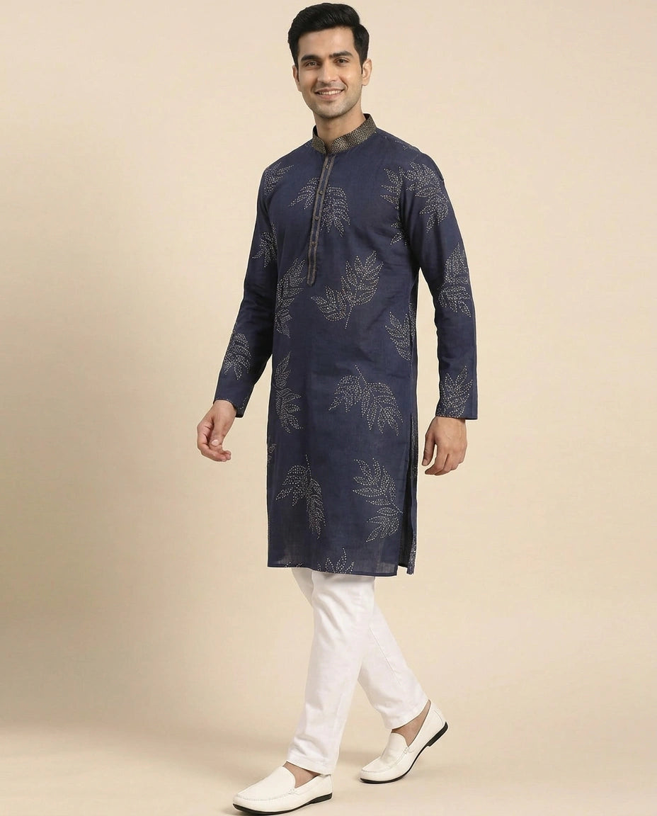 Navy Blue Kurta Pajama Set - Rangoli India